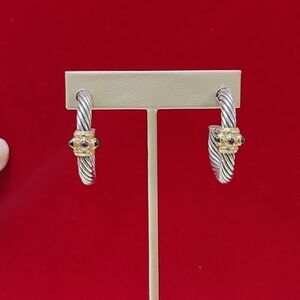 AUTH David Yurman 14K & 925 Sterling Silver Tourmaline Renaissance Hoop Earrings